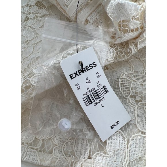 Express Lace Puff Mutton Sleeve Top Long Sleeve Blouse Women L Cream Keyhole NEW - Picture 8 of 8